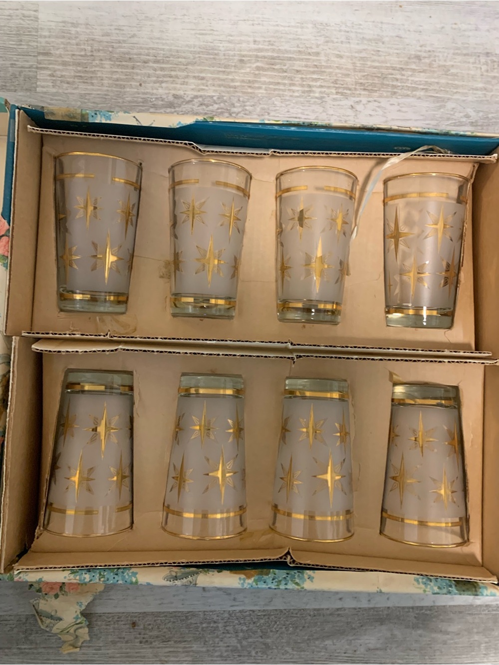 Vintage Frosted Glass Tumbler Set with Gold Starry Pattern - Frosted/22k Gold